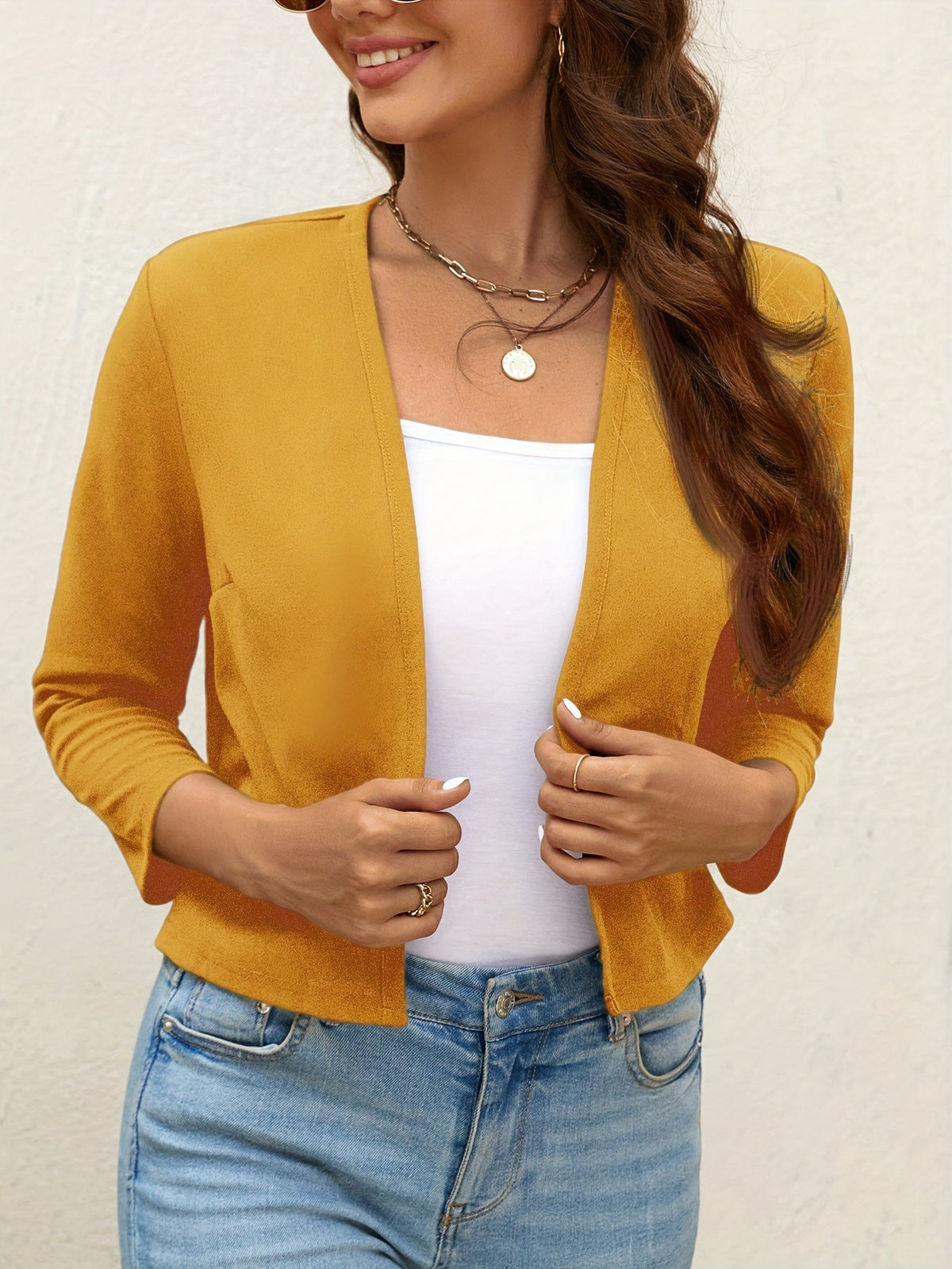 Women Solid Color Open Front Cardigan Jacket Long Sleeve Casual Lightweight Coat