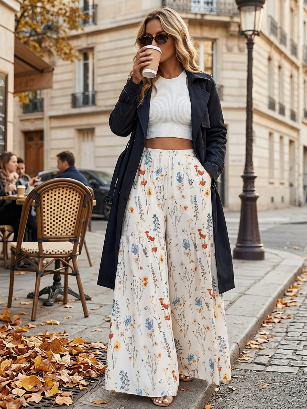 Floral Print High Waist Wide Leg Pants Women Loose Flowy Lightweight Straight Long Trousers Versatile Casual Spring Summer