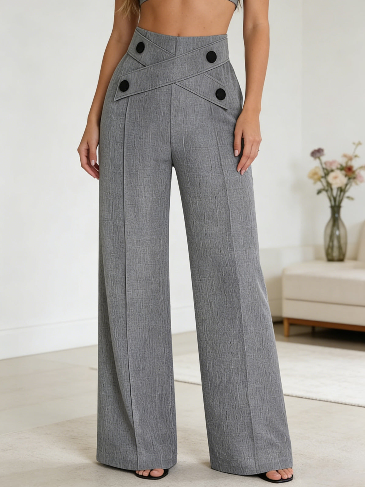 Straight Leg Dress Pants Women Button Closure Elegant All-Season Office Business Casual Daily Wear Easy Care Formal Bottoms S-XXL