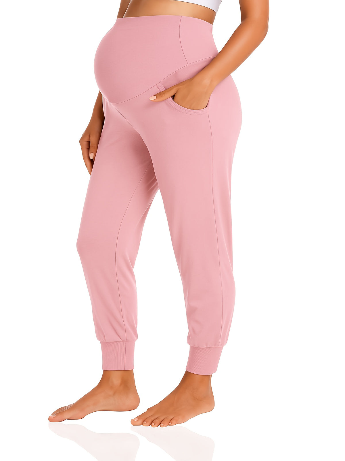 Maternity Pants Women Stretchy Comfortable Lounge Pants High Waist Belly Support Straight Leg Casual Pregnancy Pants with Pockets