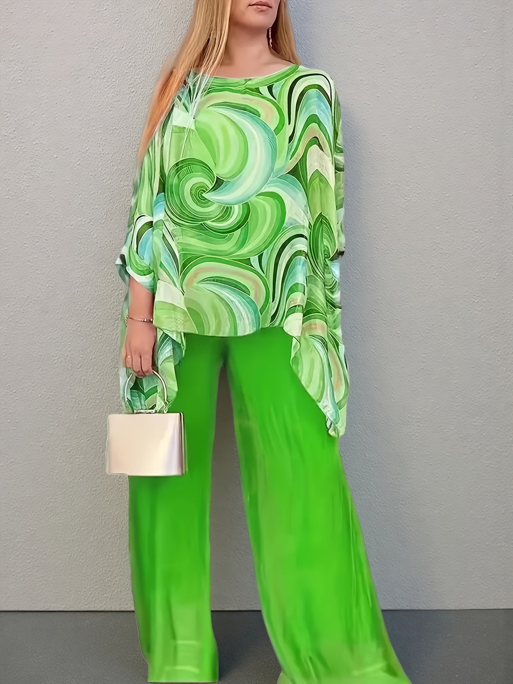 Floral Print Chiffon 2 Piece Set Women Round Neck Top & Pants Summer Casual Vacation Loungewear Daily Wear 5 Colors Matching Outfit