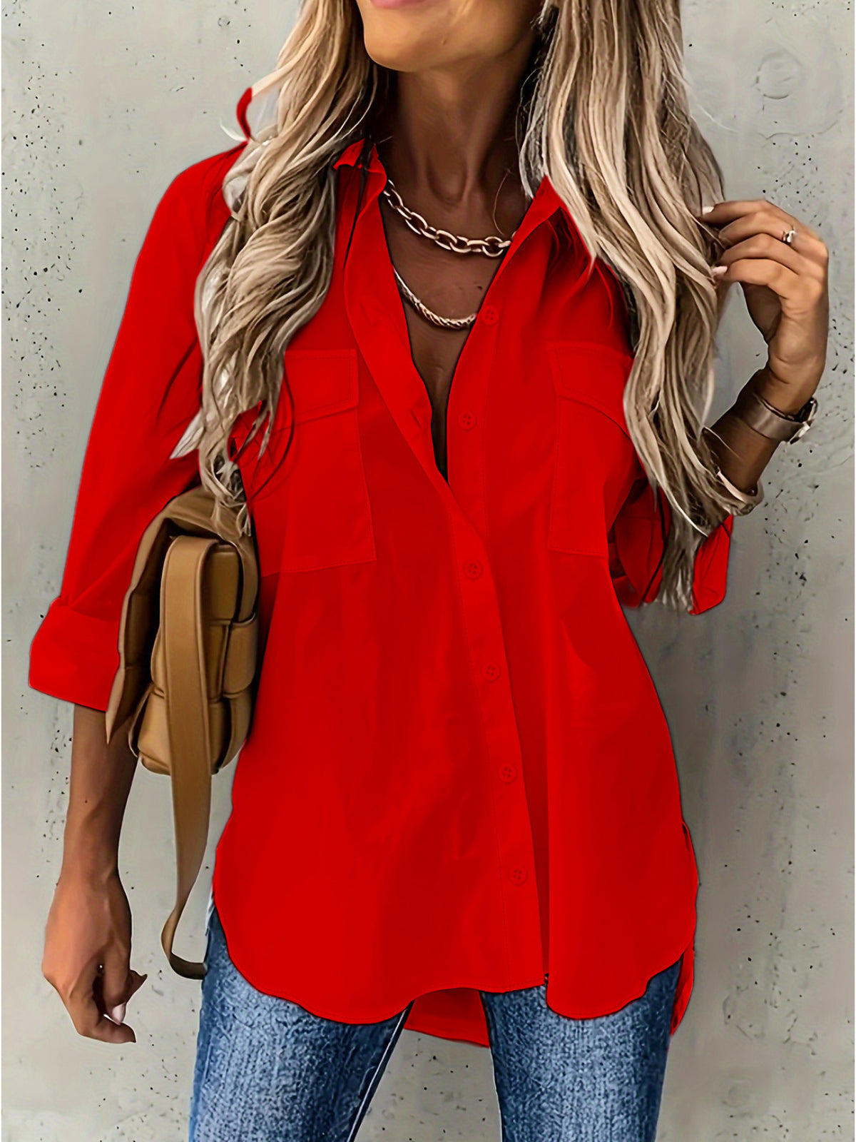 Lapel Collar Button Shirt Women Long Sleeve Relaxed Fit Blouse Versatile Top | Mira Roam