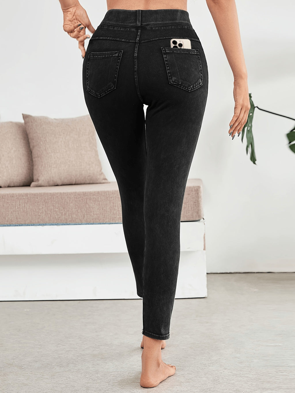 Women's High-Waisted Slim Elastic Pencil Jeans Yoga Pants Navy Black Light Blue All Season
