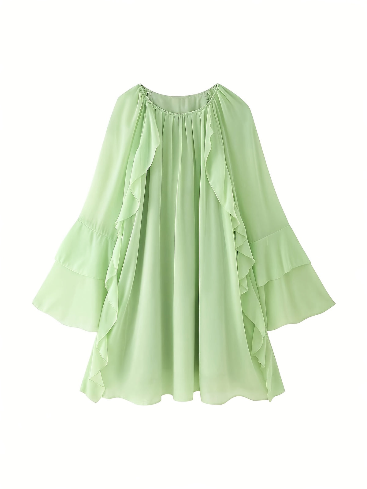 Layered Ruffle Chiffon A-Line Dress Women Loose Flowy Semi-Sheer Casual Vacation Spring Summer Dress S-XXL