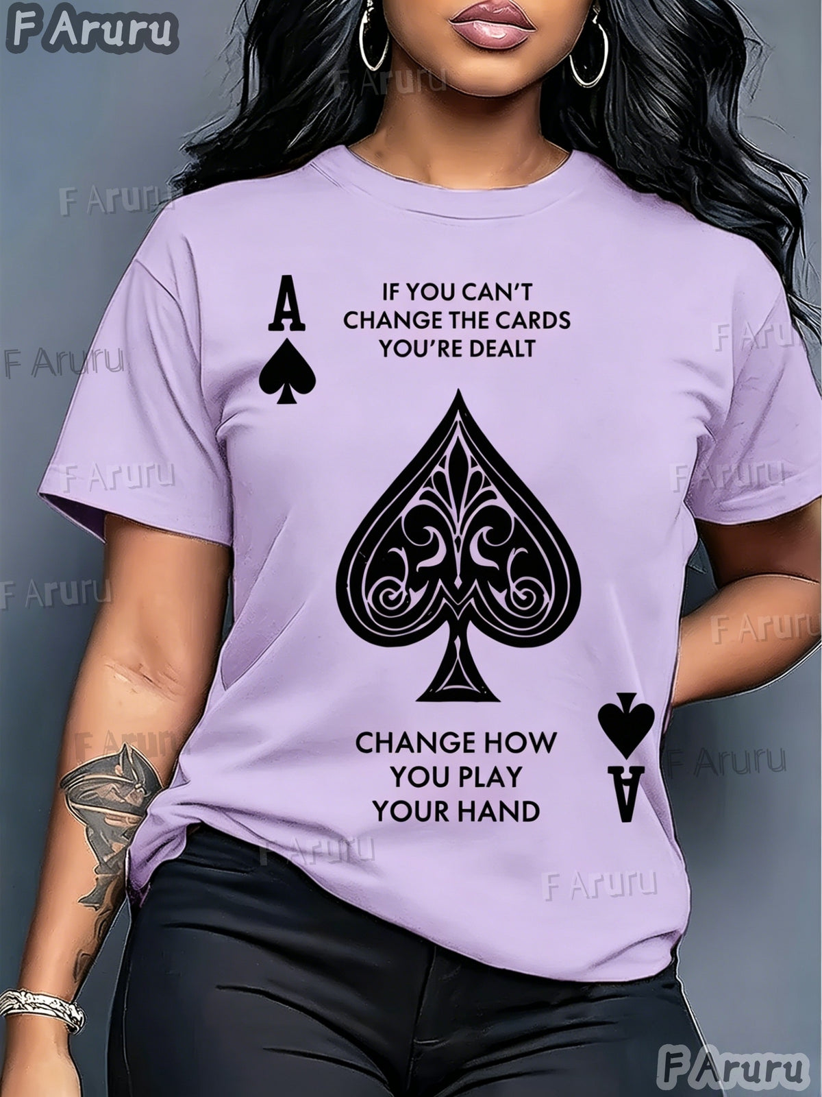 Spades Ace Print T-Shirt Women Round Neck Short Sleeve Casual Graphic Tee Stretch Knit Positioning Print Spring Summer S-XXL