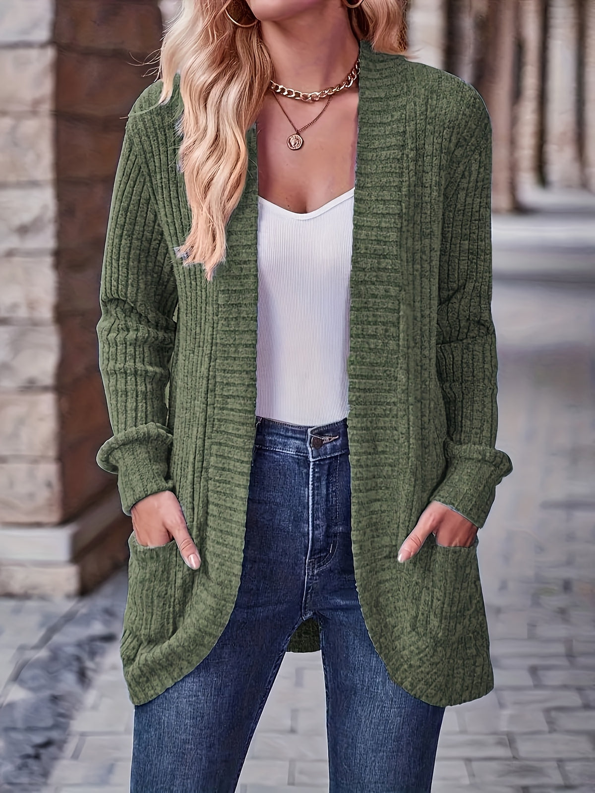 Cardigan Collar Loose Blouse Women Knit Pocket Long Sleeve Solid Color Casual Elegant Top 10 Colors Stretch Everyday Wear S-XXL