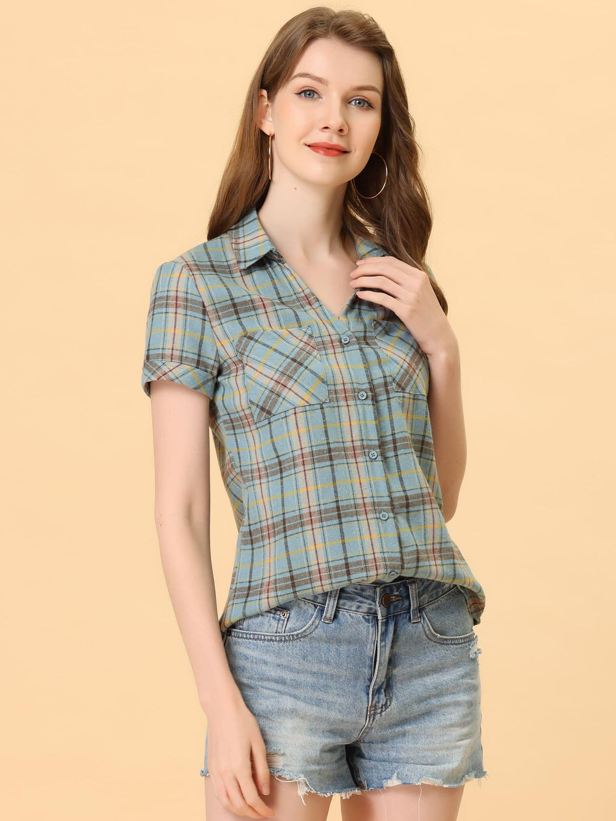 Western Plaid Button Shirt for Women | Classic Flannel Checkered Long Sleeve Top | Casual Country Style Blouse | Machine Washable Women's Plaid Shirt