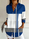 Color Block Button Blouse Long Sleeve Office Work Shirt Women Lightweight Striped Elegant Top