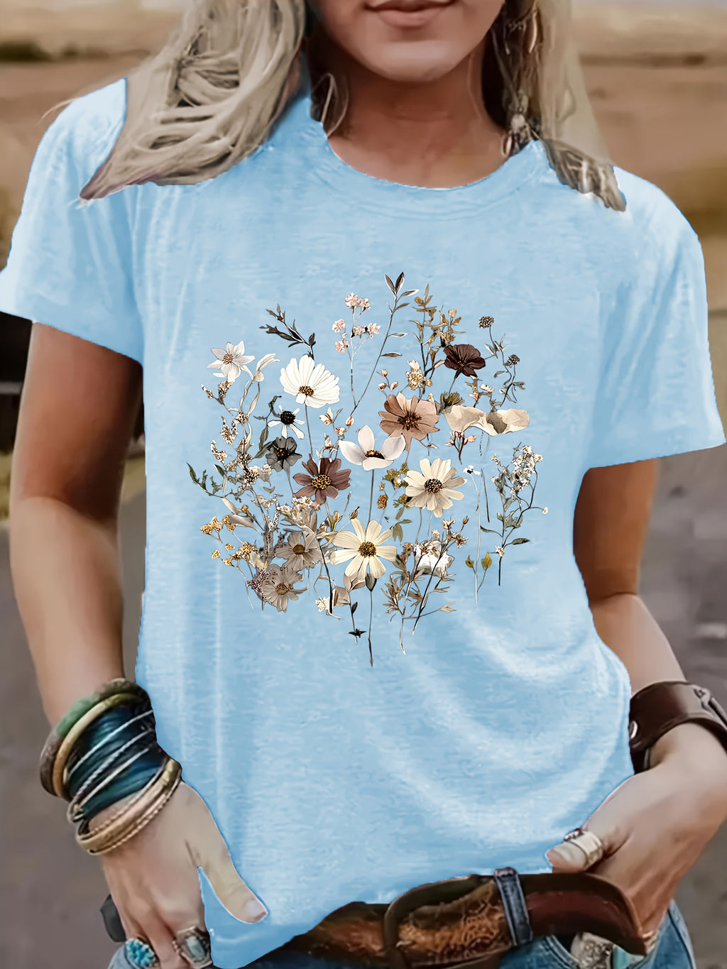 Geometric Print Crew Neck T-Shirt Women Casual Short Sleeve Stretch Knit Graphic Tee Light Airy Spring Summer Fall S-XXL