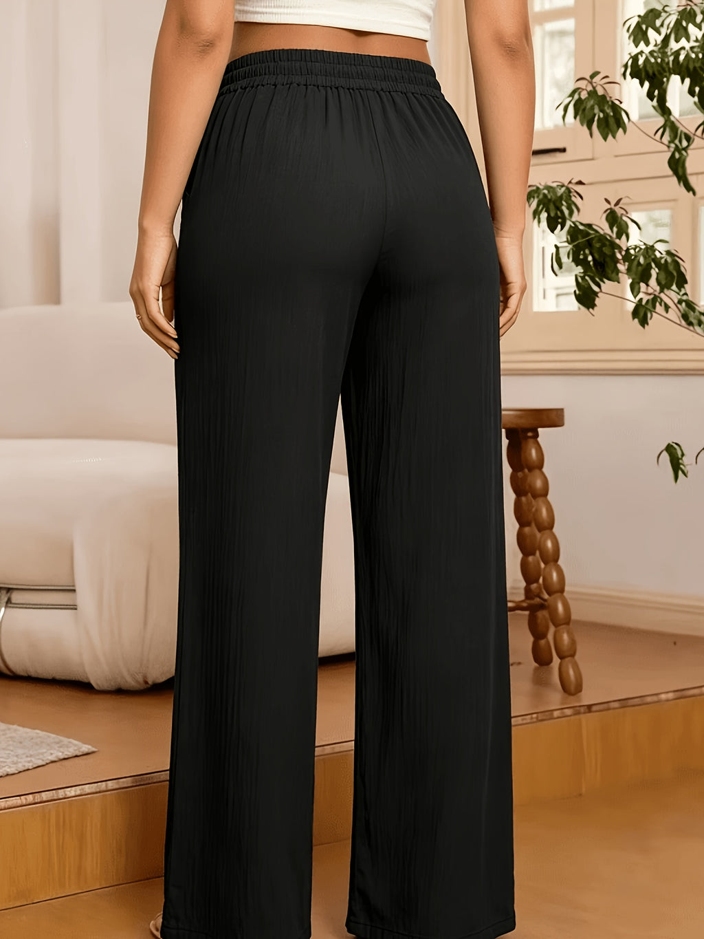 Women's Wide-Leg Pants Solid Color Elastic Waist Casual Comfortable Trousers S-XXL | Mira Roam