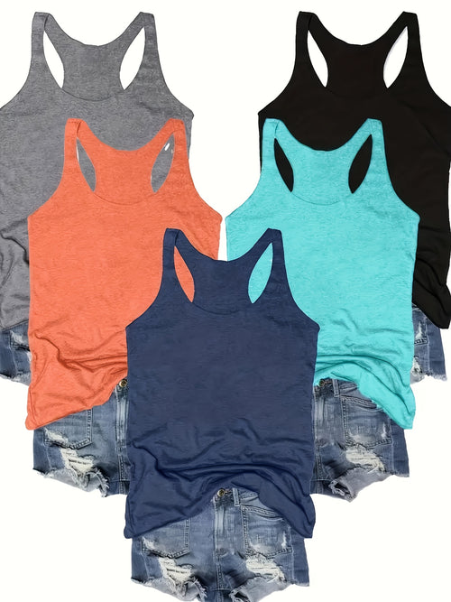 5-Pack Sleeveless Tank Tops for Women | Round Neck Stretchy Casual Cami Tops | Multipack Basic Layering Tops | Spring Summer Everyday Vest Tank Women