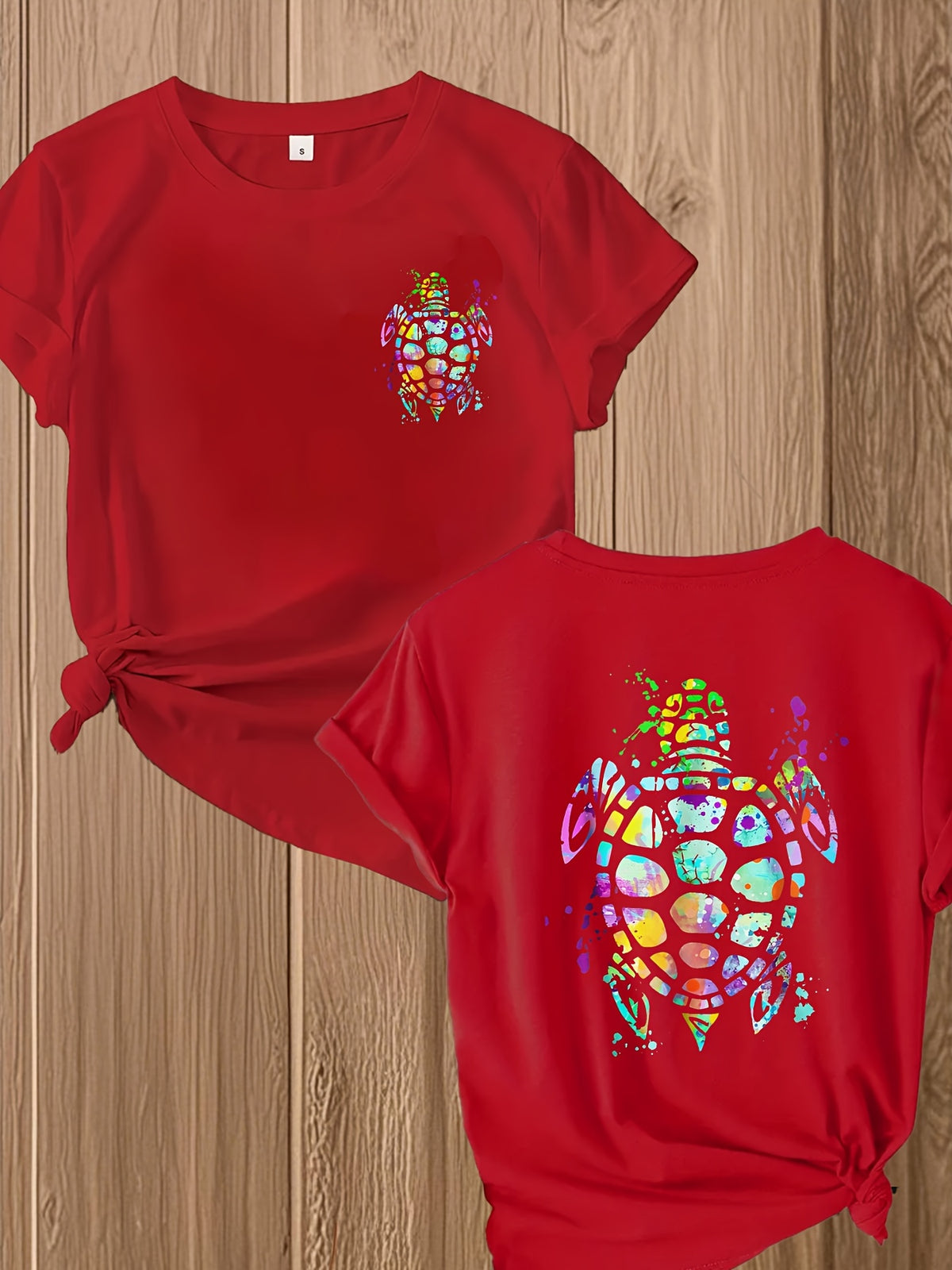 Tribal Turtle Print T-Shirt Women Colorful Artistic Double-Sided Graphic Tee Casual Beach Summer Top Nature Lover Gift S-XXL