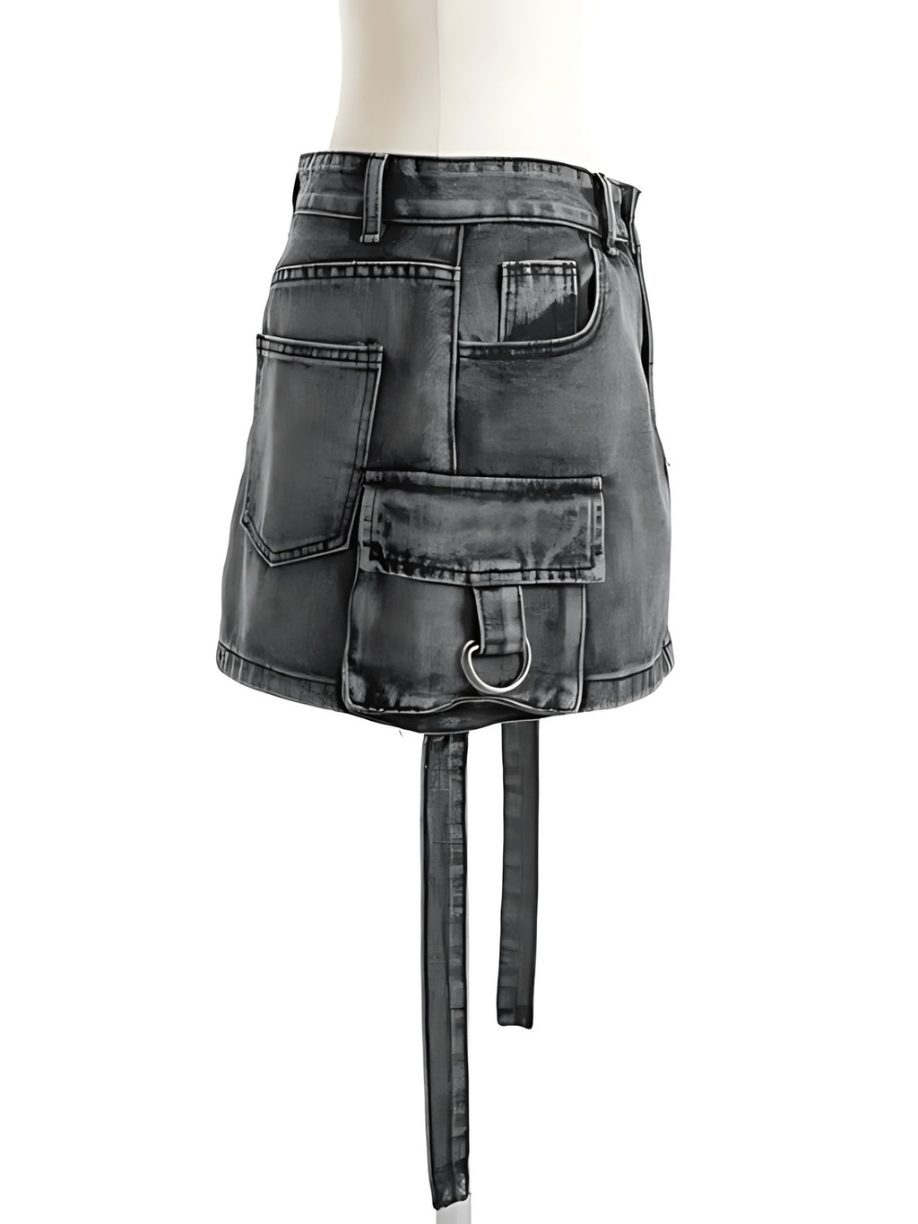 Y2K Black Denim Mini Skirt Women High Waist Goth Harajuku Stretch Multi-Pocket Streetwear Biker Aesthetic Spring Summer Fall