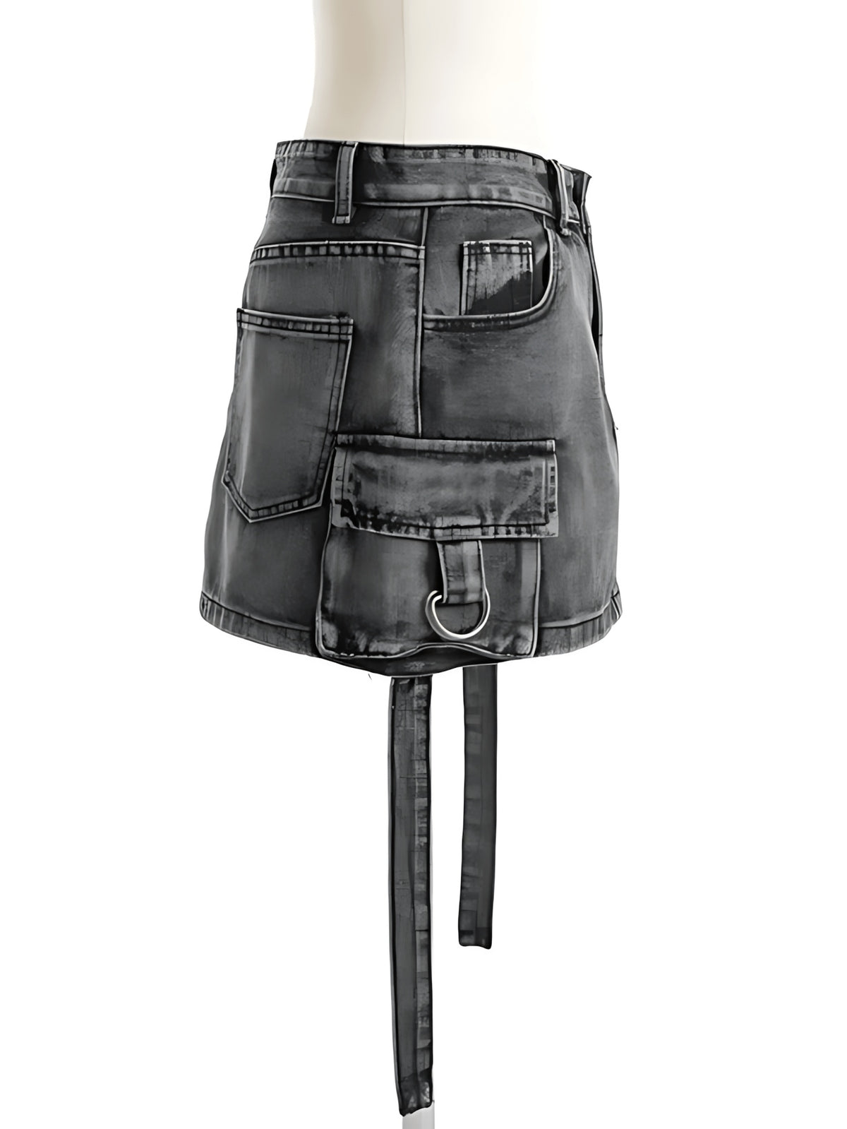 Y2K Black Denim Mini Skirt Women High Waist Goth Harajuku Stretch Multi-Pocket Streetwear Biker Aesthetic Spring Summer Fall