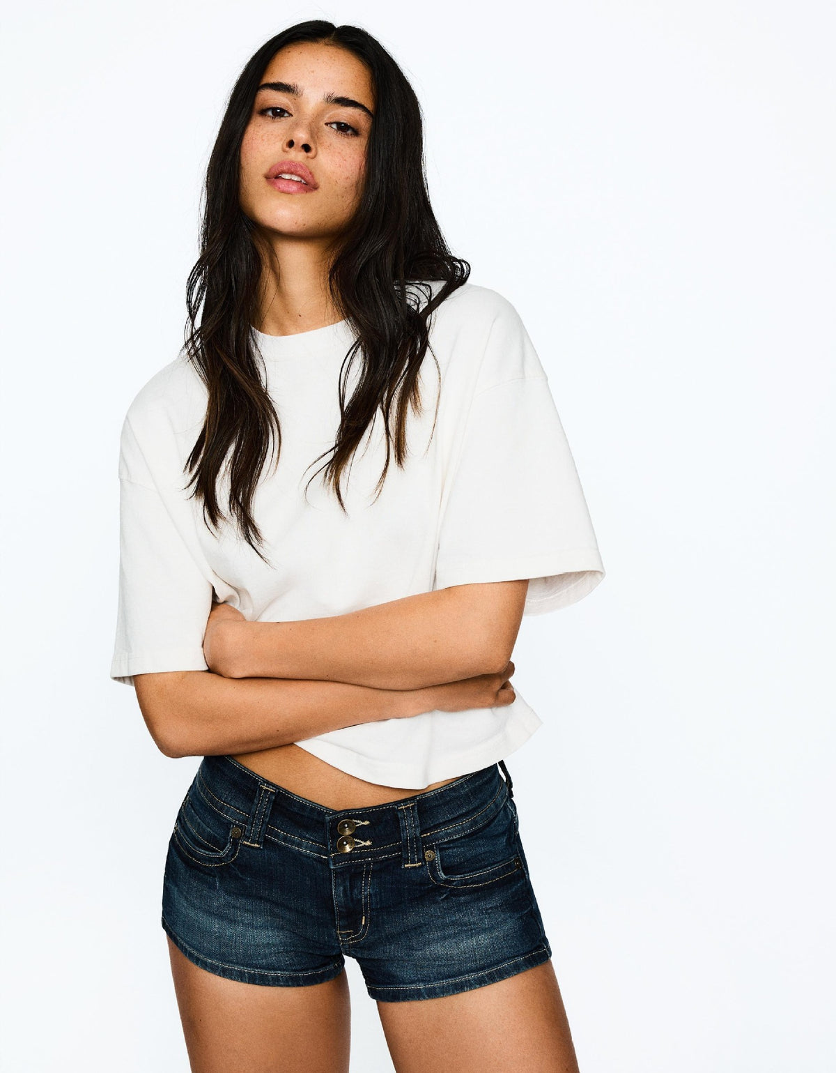 Low Rise Double Button Denim Shorts for Women - Bodycon Slim Fit Back Pocket Hot Pants, Sexy Casual Office Vacation Jean Shorts for Summer