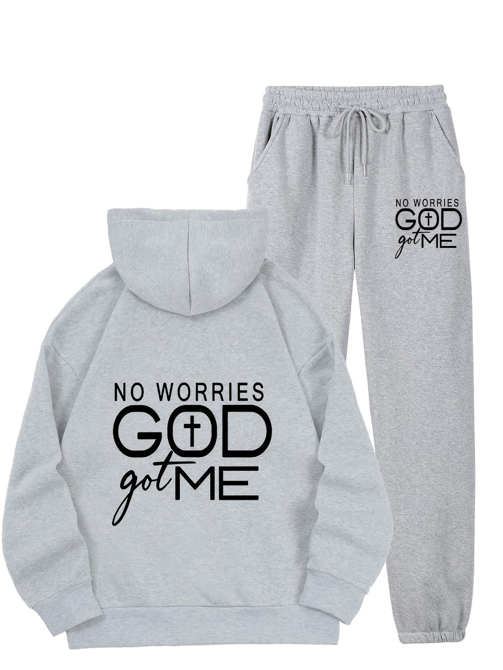 No Worries God Got Me Hoodie and Sweatpants Set Women 2 Piece Christian Jogger Tracksuit - Graphic Print Fall Loungewear Outfit