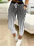 Stripe Tapered Pants for Women Elastic Waist Cuff Casual Summer Trousers Vertical Stripe Beach Office Vacation Lightweight