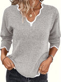 Color Block Knit Pullover Sweater Women Casual Soft Micro-Stretch Fall Winter Top - 100% Polyester Cozy Everyday Knitwear