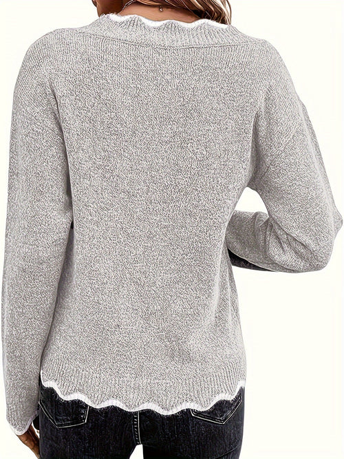 Color Block Knit Pullover Sweater Women Casual Soft Micro-Stretch Fall Winter Top - 100% Polyester Cozy Everyday Knitwear