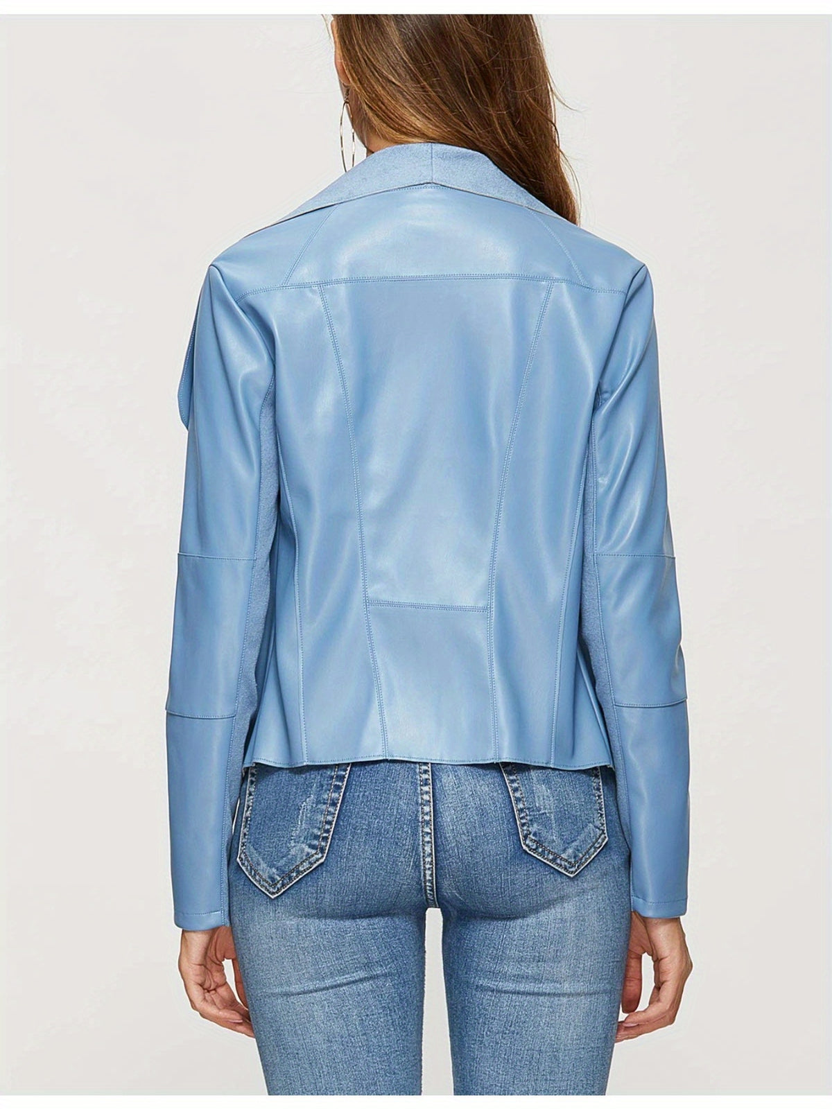 Slim Fit Faux Leather Blazer Women Open Front Lapel Jacket Coat Light Blue Chocolate Khaki Black Olive Green S-XL