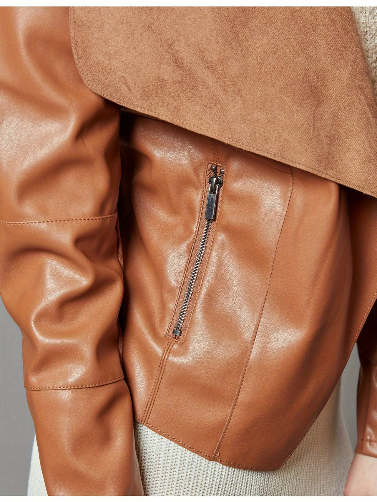 Slim Fit Faux Leather Blazer Women Open Front Lapel Jacket Coat Light Blue Chocolate Khaki Black Olive Green S-XL