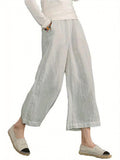 Wide Leg Pants Women 9/10 Length Solid Color Loose Casual Cropped Trousers Smooth Non-Sheer Fabric Versatile Everyday