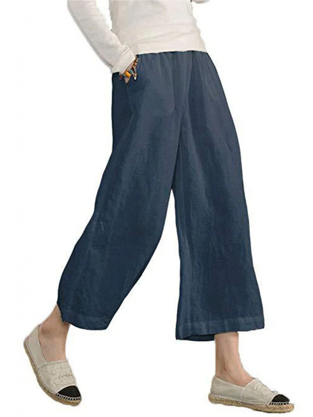 Wide Leg Pants Women 9/10 Length Solid Color Loose Casual Cropped Trousers Smooth Non-Sheer Fabric Versatile Everyday