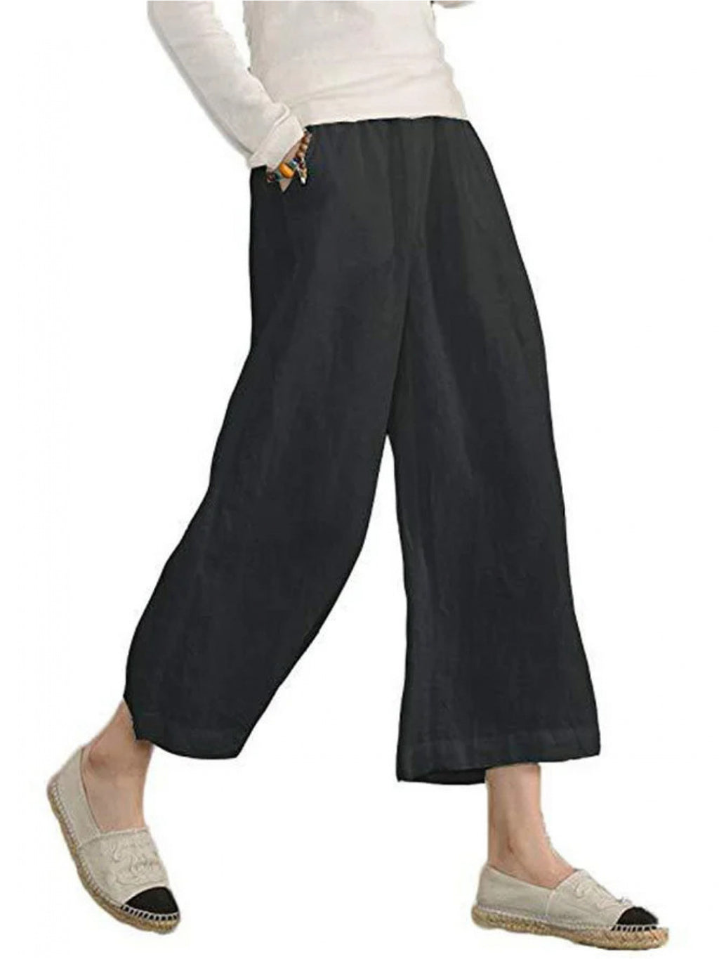 Wide Leg Pants Women 9/10 Length Solid Color Loose Casual Cropped Trousers Smooth Non-Sheer Fabric Versatile Everyday