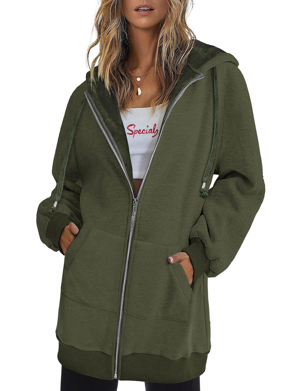 Women's Zip Up Hoodie Oversized Fleece Sweatshirt Long Sleeve Tunic Jacket with Pockets Fall Winter Casual S-XXL