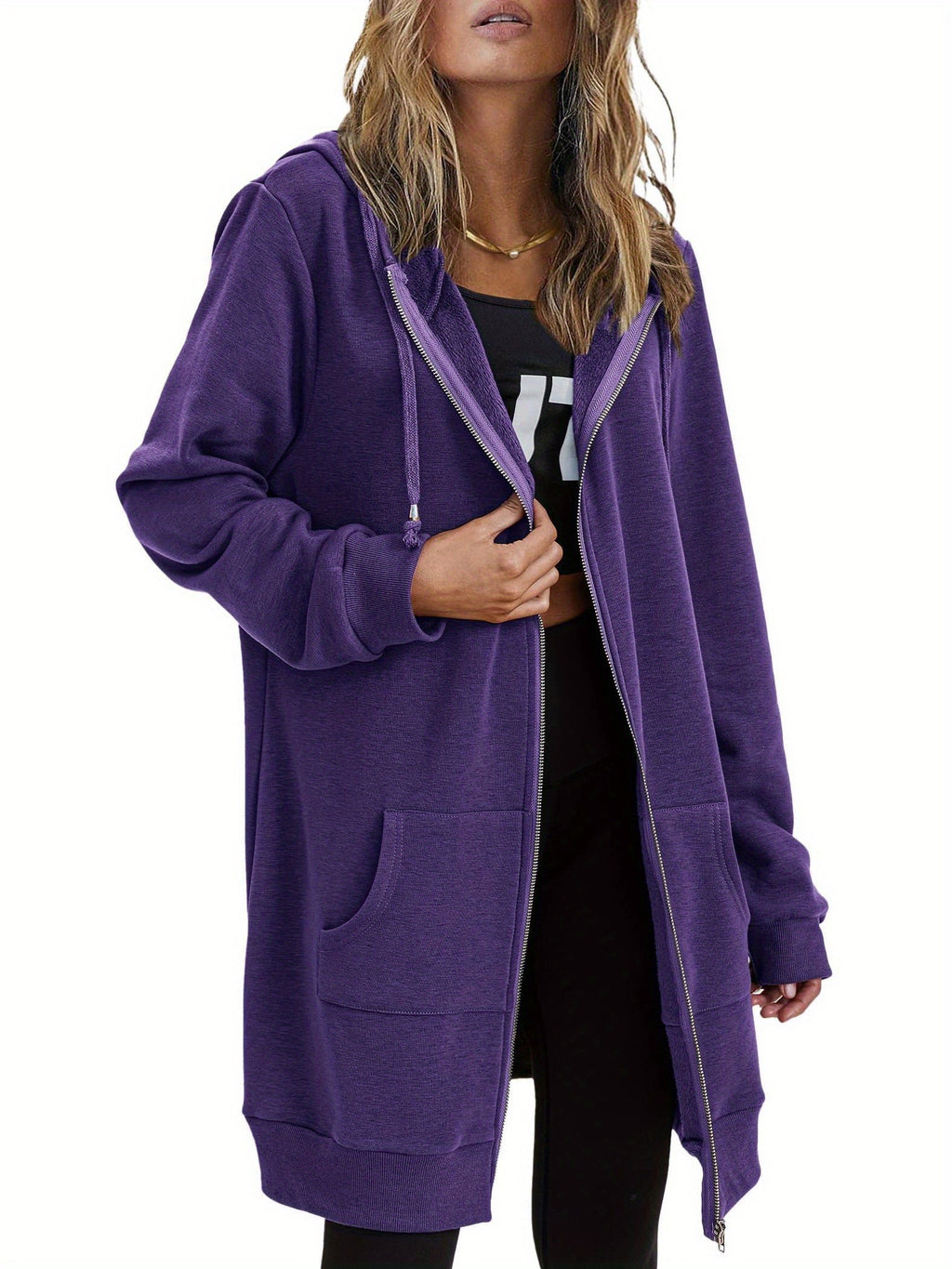 Women's Zip Up Hoodie Oversized Fleece Sweatshirt Long Sleeve Tunic Jacket with Pockets Fall Winter Casual S-XXL