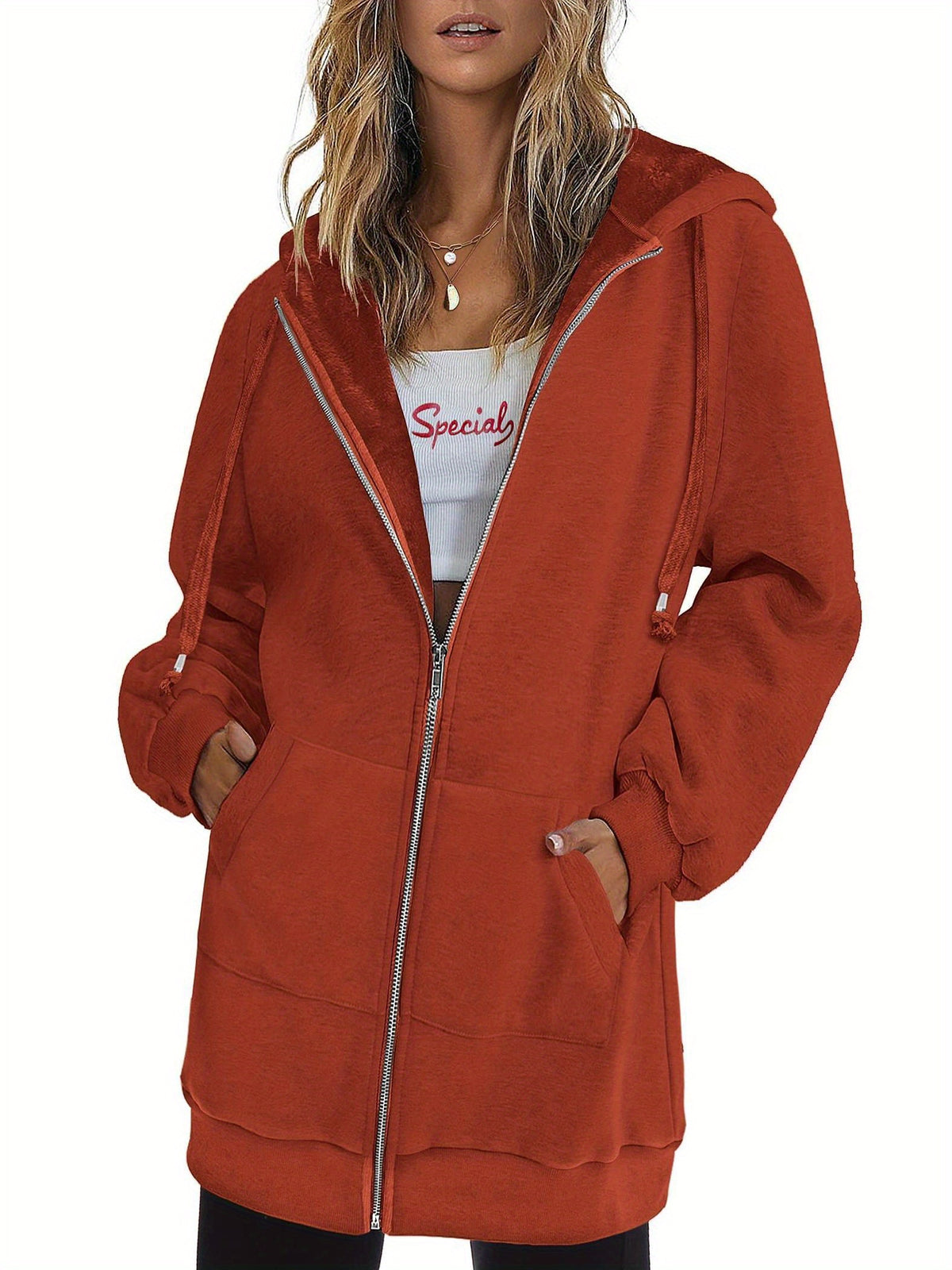 Women's Zip Up Hoodie Oversized Fleece Sweatshirt Long Sleeve Tunic Jacket with Pockets Fall Winter Casual S-XXL