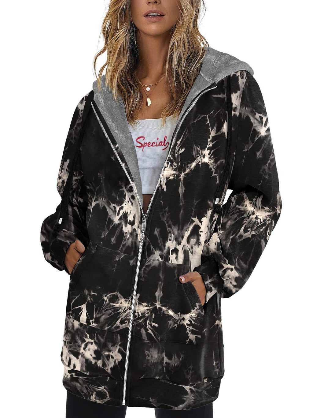 Women's Zip Up Hoodie Oversized Fleece Sweatshirt Long Sleeve Tunic Jacket with Pockets Fall Winter Casual S-XXL