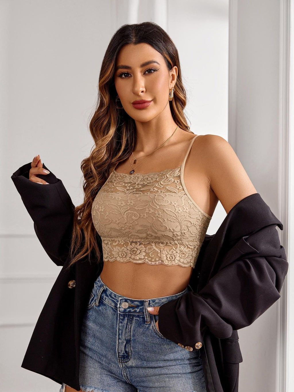 Lace Bralette Crop Top for Women | High Neck Racerback Camisole | Double-Layer Lace Cami Bra Top | Sexy Lingerie-Style Casual Tank Women