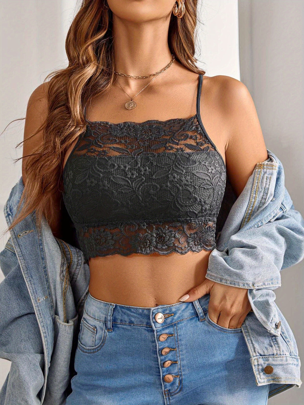 Lace Bralette Crop Top for Women | High Neck Racerback Camisole | Double-Layer Lace Cami Bra Top | Sexy Lingerie-Style Casual Tank Women