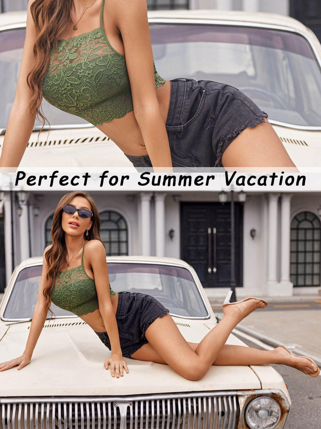 Lace Bralette Crop Top for Women | High Neck Racerback Camisole | Double-Layer Lace Cami Bra Top | Sexy Lingerie-Style Casual Tank Women