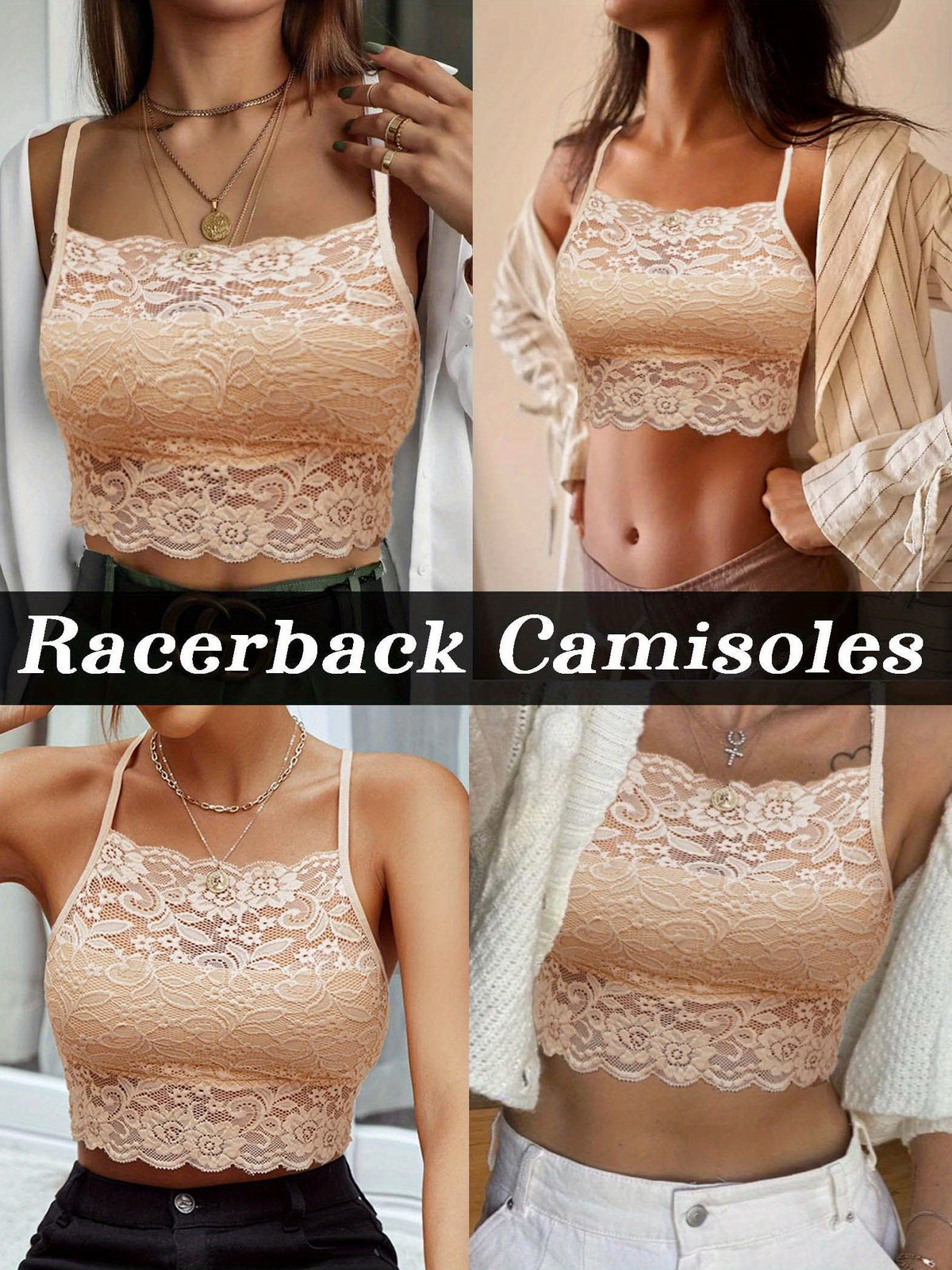 Lace Bralette Crop Top for Women | High Neck Racerback Camisole | Double-Layer Lace Cami Bra Top | Sexy Lingerie-Style Casual Tank Women