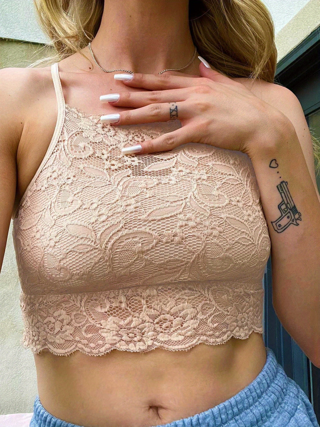 Lace Bralette Crop Top for Women | High Neck Racerback Camisole | Double-Layer Lace Cami Bra Top | Sexy Lingerie-Style Casual Tank Women