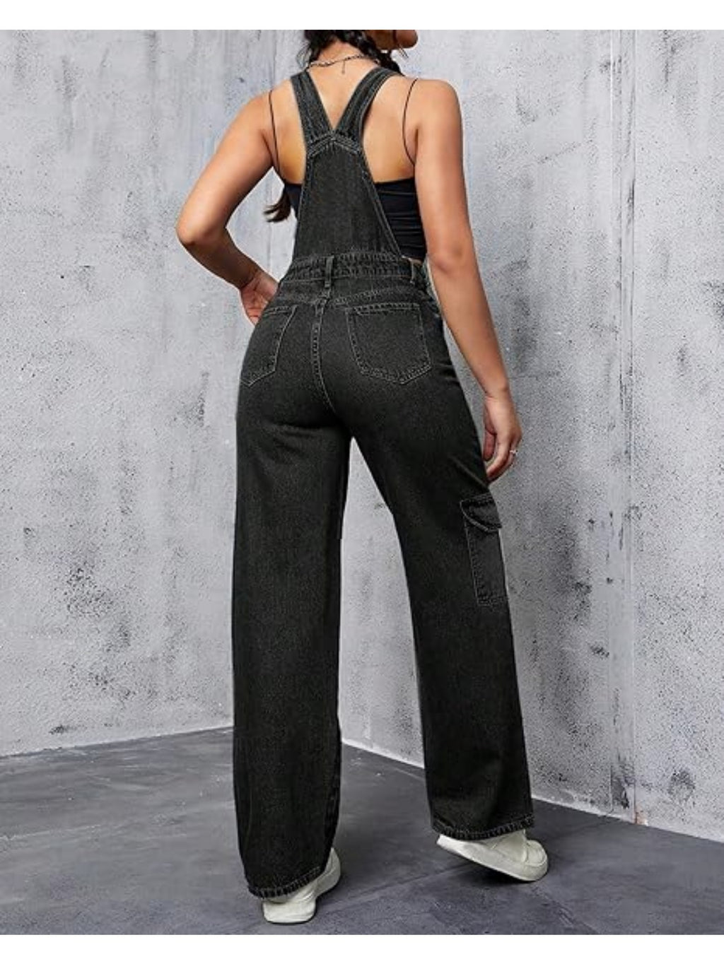 Wide Leg Cargo Denim Overalls Women Loose Fit Bib Baggy Jean Jumpsuit | Adjustable Straps Non-Stretch Woven Sports Style All Season S-XXL