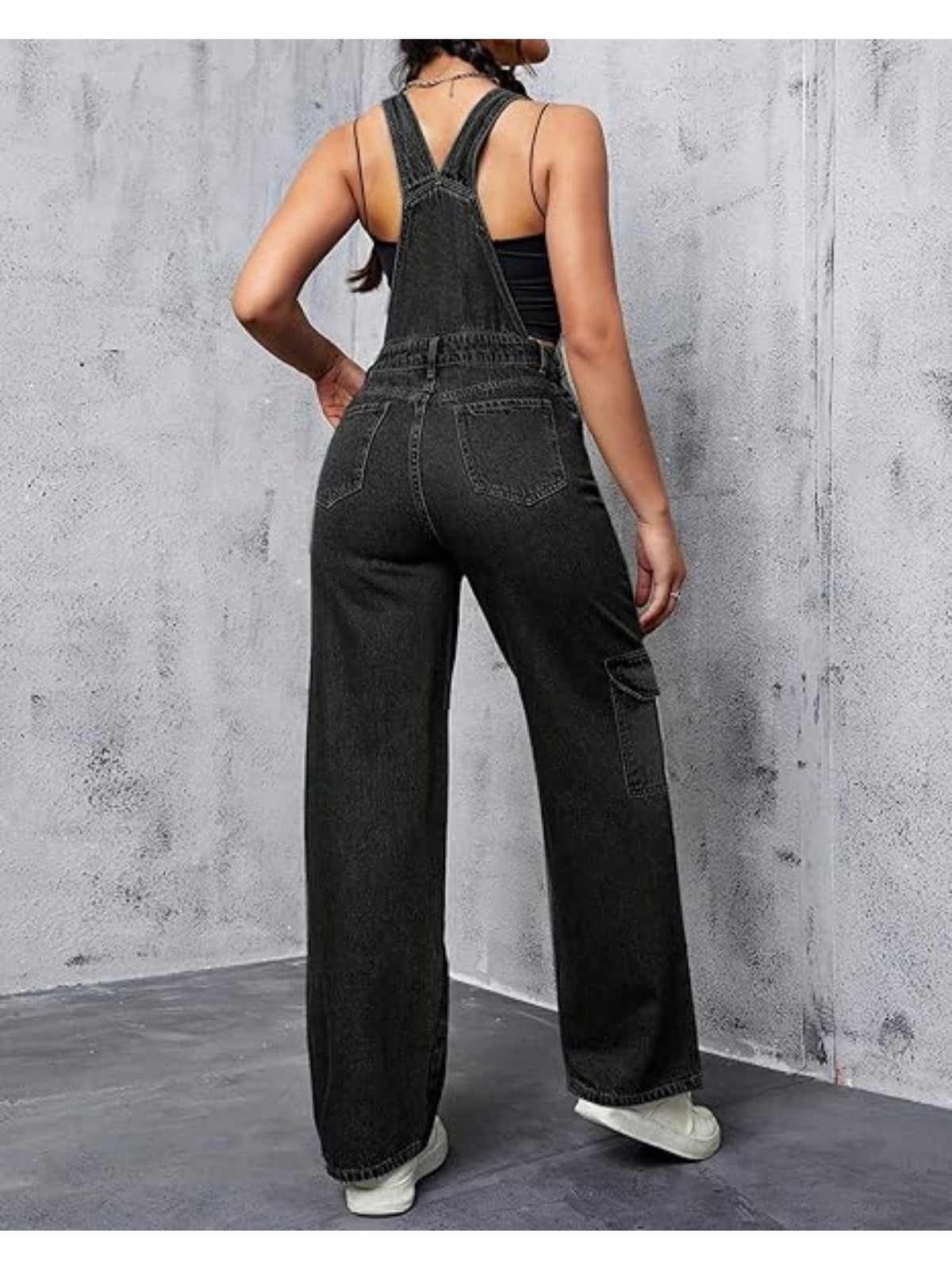 Wide Leg Cargo Denim Overalls Women Loose Fit Bib Baggy Jean Jumpsuit | Adjustable Straps Non-Stretch Woven Sports Style All Season S-XXL