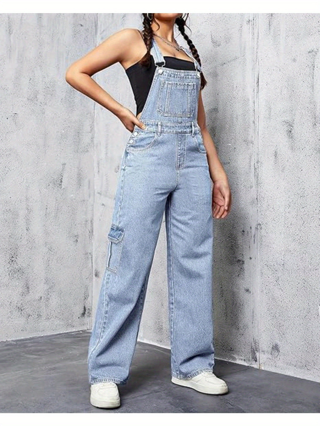 Wide Leg Cargo Denim Overalls Women Loose Fit Bib Baggy Jean Jumpsuit | Adjustable Straps Non-Stretch Woven Sports Style All Season S-XXL