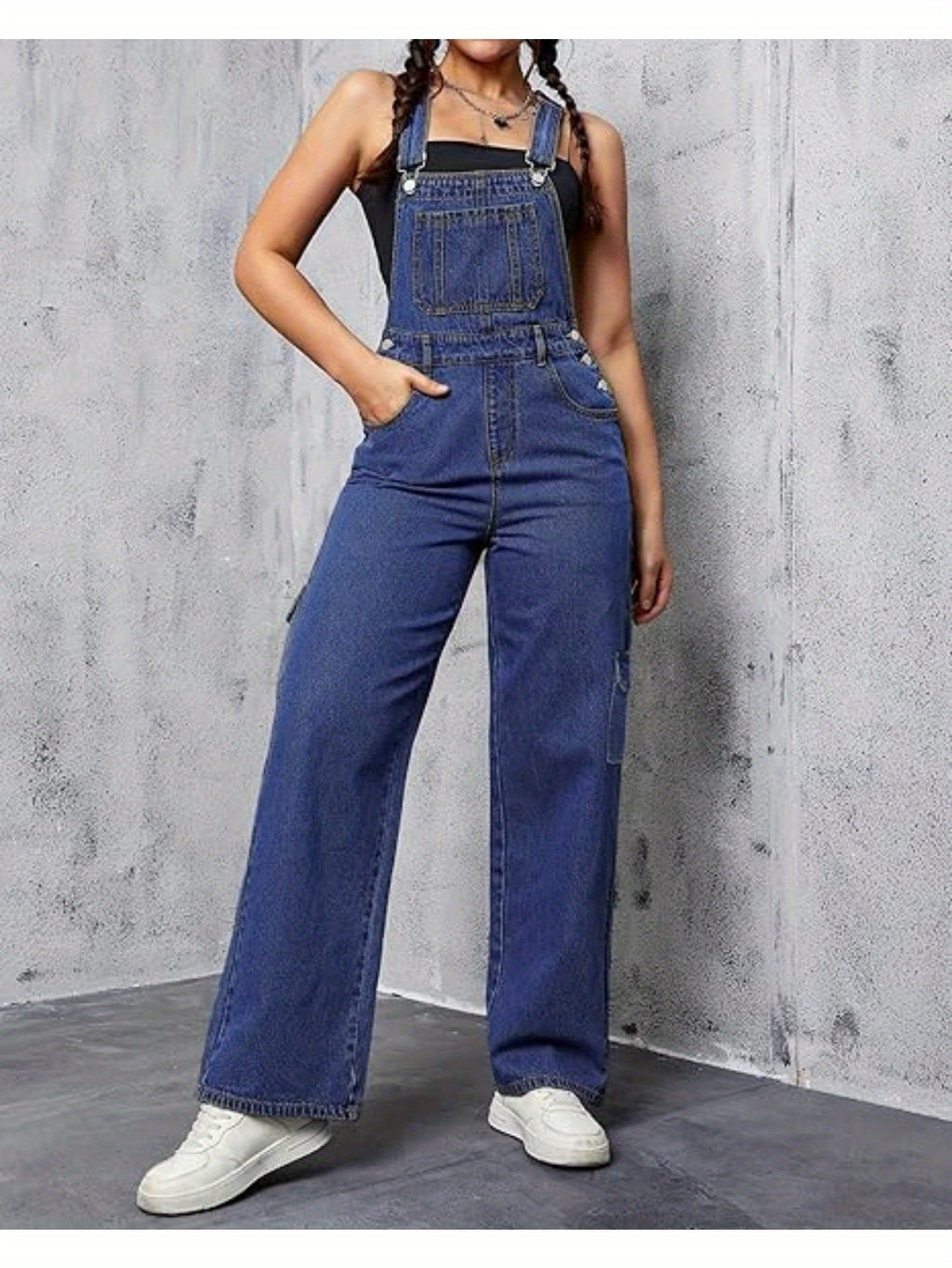 Wide Leg Cargo Denim Overalls Women Loose Fit Bib Baggy Jean Jumpsuit | Adjustable Straps Non-Stretch Woven Sports Style All Season S-XXL