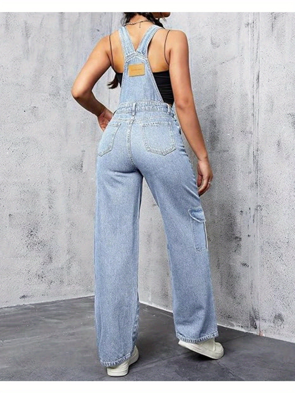 Wide Leg Cargo Denim Overalls Women Loose Fit Bib Baggy Jean Jumpsuit | Adjustable Straps Non-Stretch Woven Sports Style All Season S-XXL