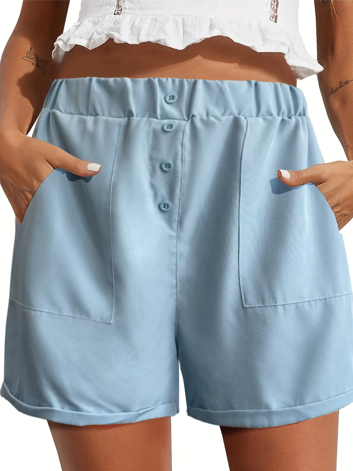 Women's High Waist Casual Shorts with Pockets Elastic Waistband Summer Comfortable Loose Fit Short Pants for Women S-XXL Multi-Color