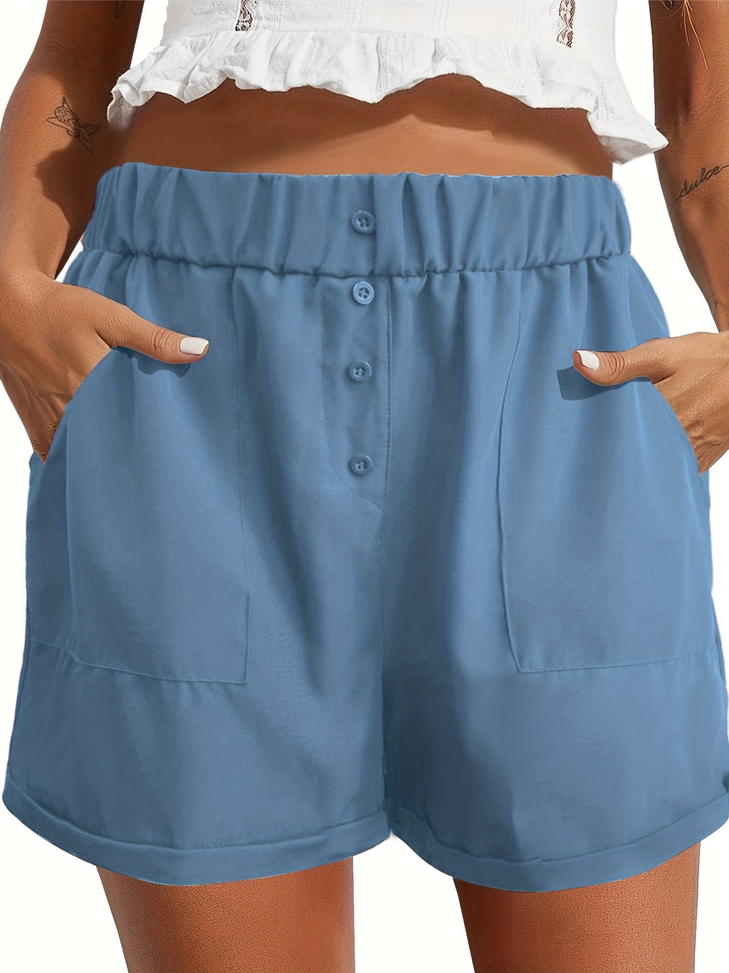 Women's High Waist Casual Shorts with Pockets Elastic Waistband Summer Comfortable Loose Fit Short Pants for Women S-XXL Multi-Color
