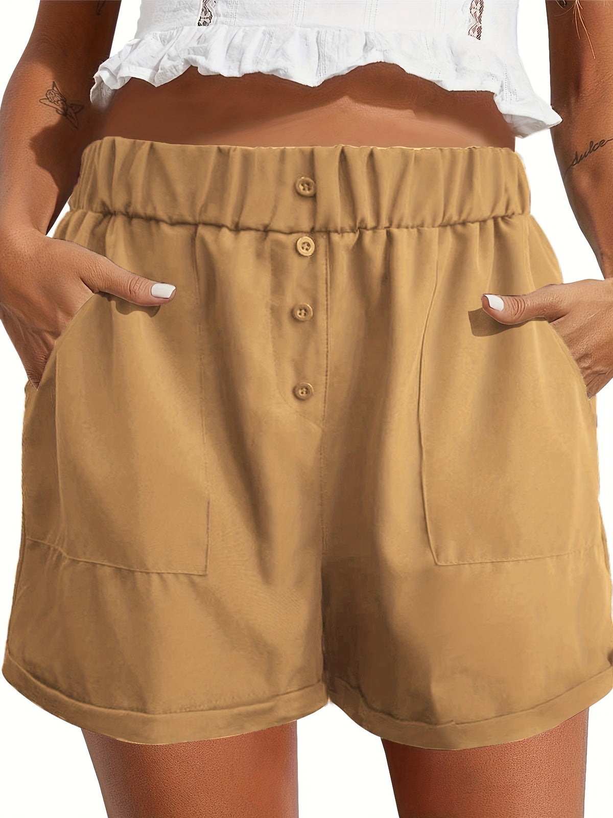 Women's High Waist Casual Shorts with Pockets Elastic Waistband Summer Comfortable Loose Fit Short Pants for Women S-XXL Multi-Color
