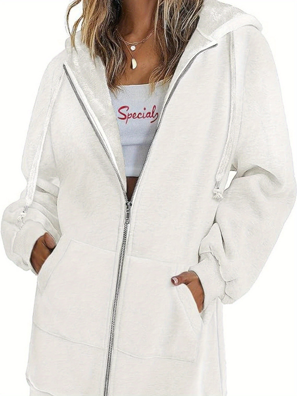 Zip Up Hoodie Women Oversized Long Sleeve Sweatshirt Pockets Casual Jacket Relaxed Fit Spring Fall Cozy Everyday Wear