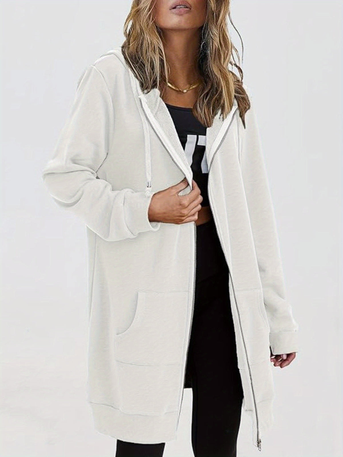 Zip Up Hoodie Women Oversized Long Sleeve Sweatshirt Pockets Casual Jacket Relaxed Fit Spring Fall Cozy Everyday Wear