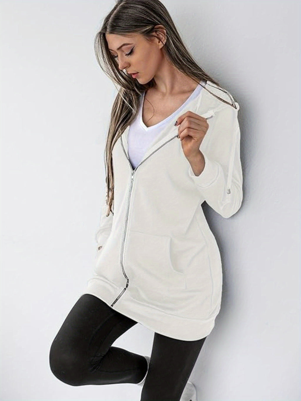 Zip Up Hoodie Women Oversized Long Sleeve Sweatshirt Pockets Casual Jacket Relaxed Fit Spring Fall Cozy Everyday Wear