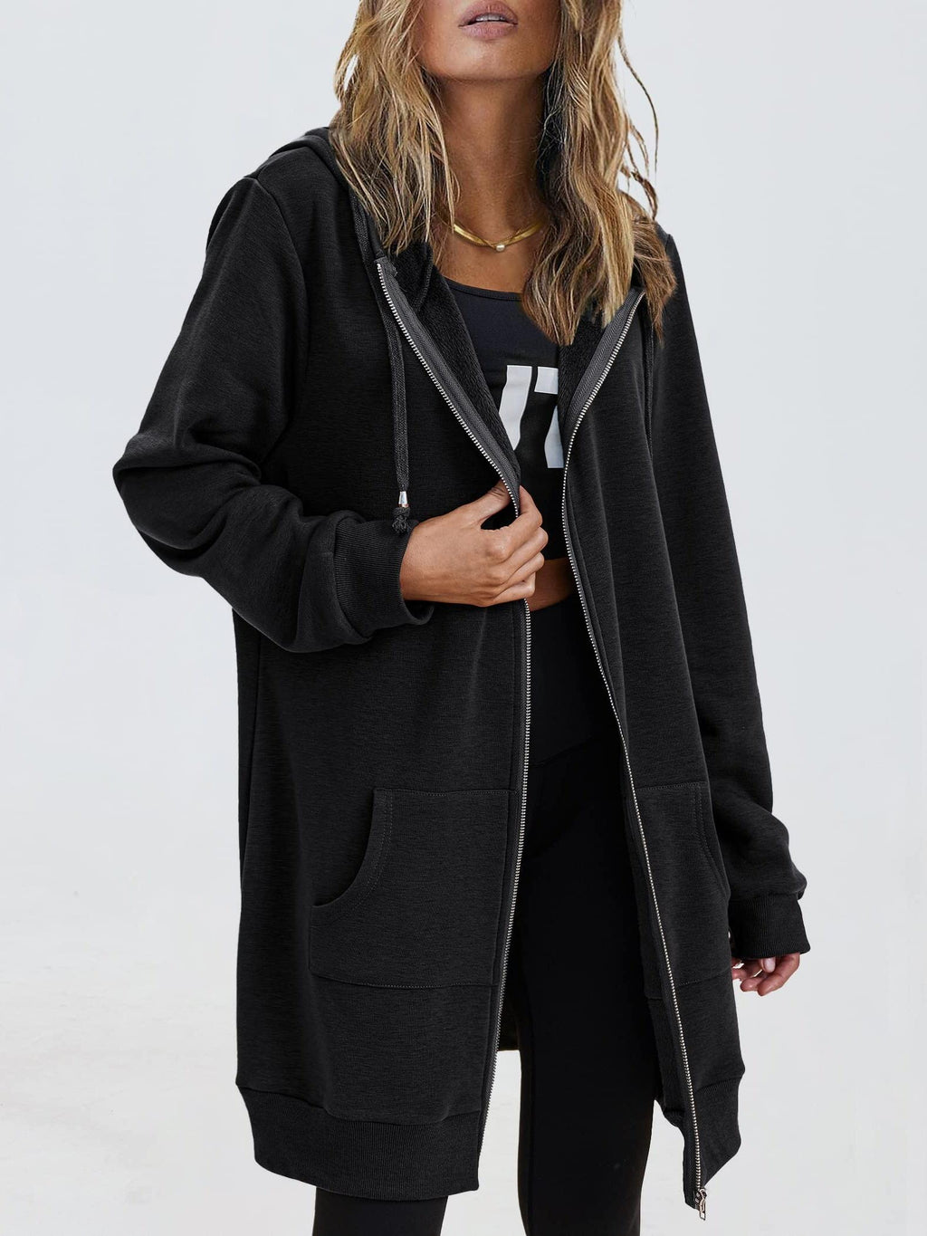 Zip Up Hoodie Women Oversized Long Sleeve Sweatshirt Pockets Casual Jacket Relaxed Fit Spring Fall Cozy Everyday Wear