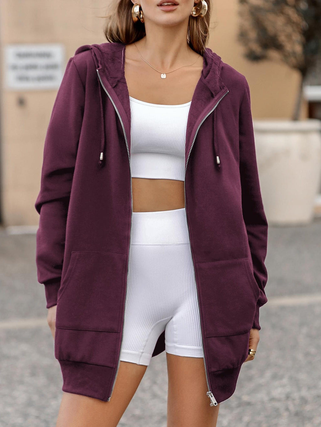 Zip Up Hoodie Women Oversized Long Sleeve Sweatshirt Pockets Casual Jacket Relaxed Fit Spring Fall Cozy Everyday Wear